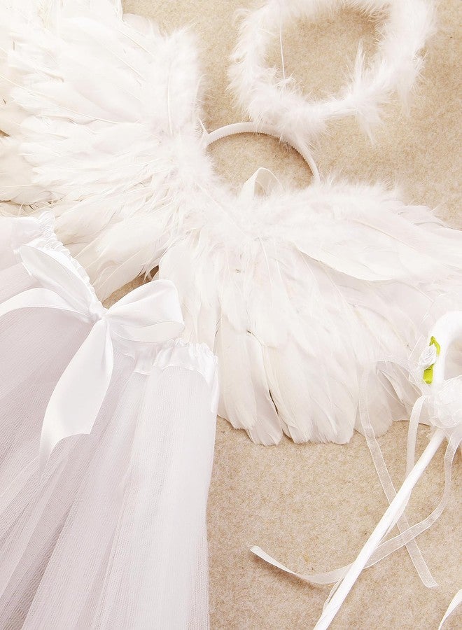 Nishine Angel Costume Set Fairy Feather Wing Skirt with Halo Wand Dress Outfit (White) - Image 4